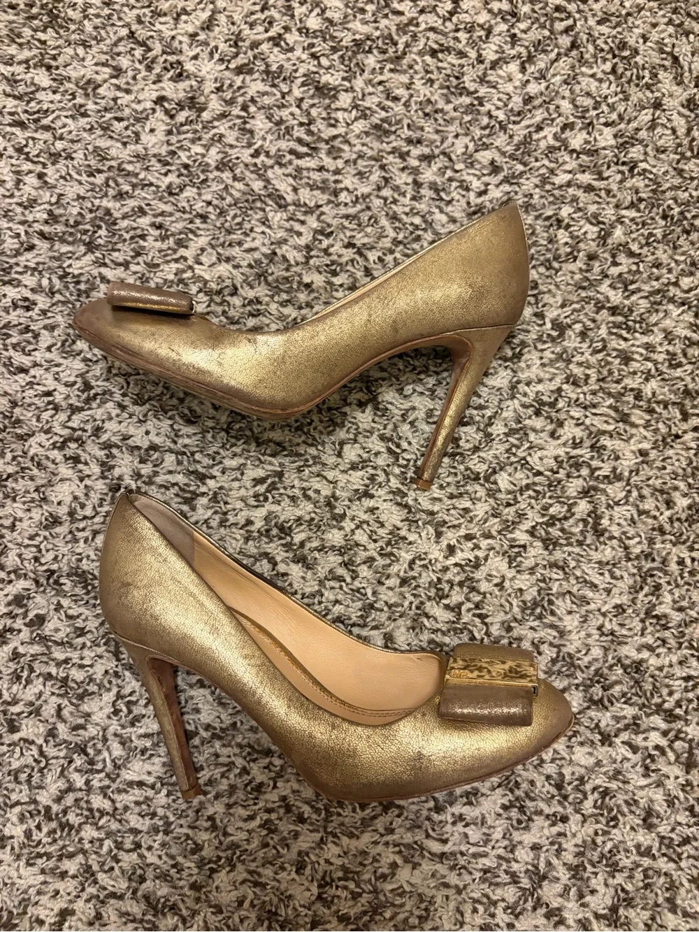 Tory Burch Gold Metallic Bow Pumps
